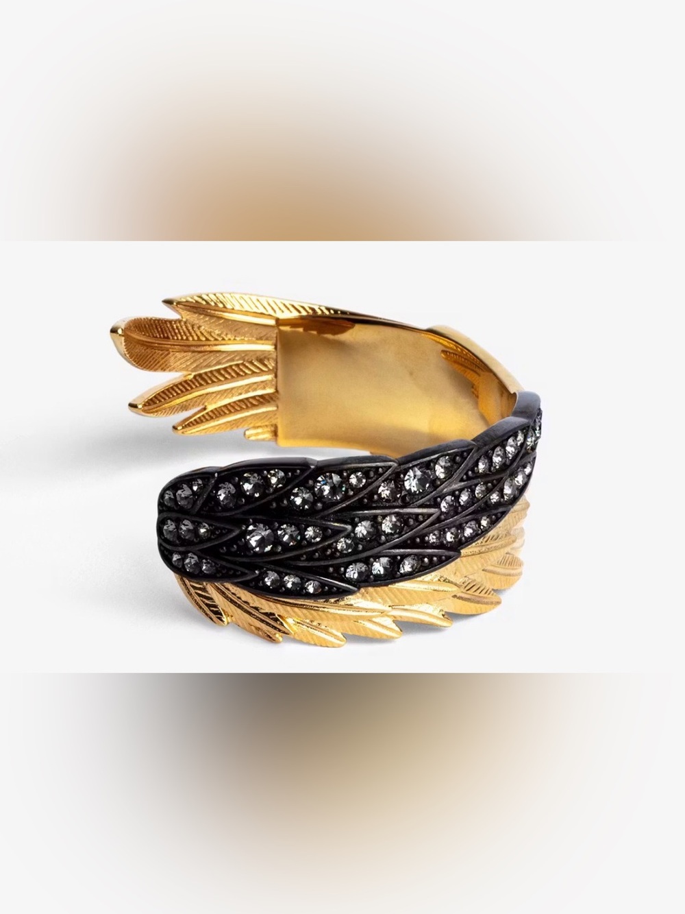 Zadig & Voltaire Gold and Black Crystal Feather Cuff